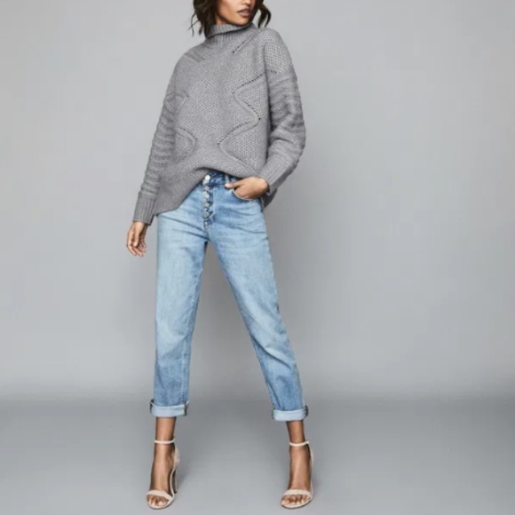Reiss Myla Oversize Modern Cable Knit Wool Cashmere Gray Jumper Sweater Women XS - Picture 3 of 9